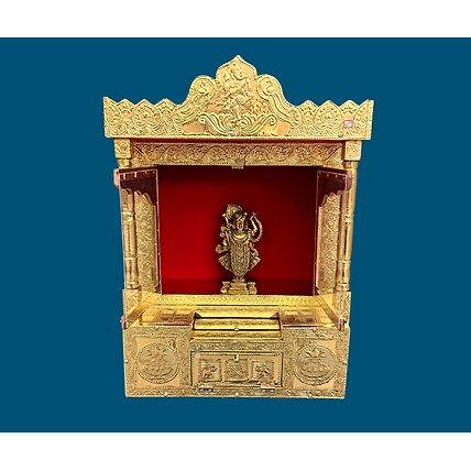 Golden Metal Pooja Temple with Pillors - 15-2
