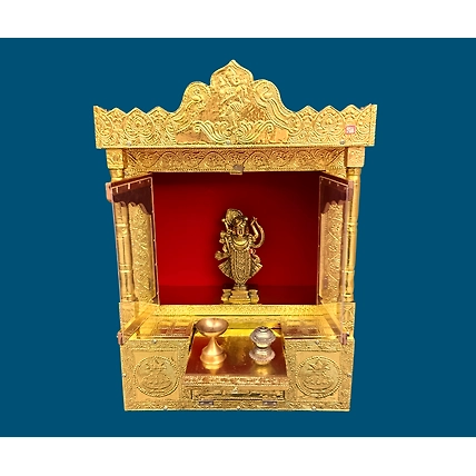 Golden Metal Pooja Temple with Pillors - 15-1