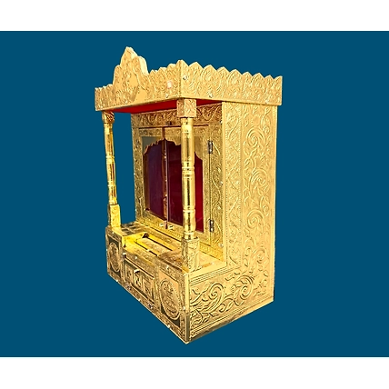 Golden Metal Pooja Temple with Pillors - 15-3