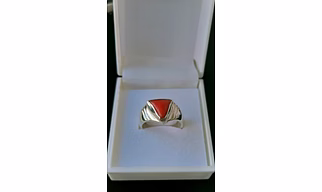Silver Ring with red coral gemstone