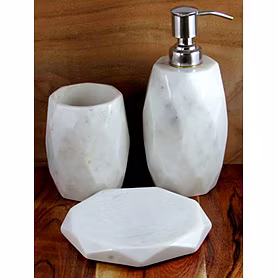 Stylish Pure Marble Stone Made Bathroom Accessories (Set of 3)