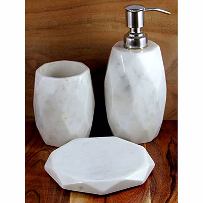 stylish pure marble stone made bathroom accessories (set of 3)