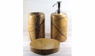 Bath Accessories set. 3 - Piece Set Of Natural Golden Brown Marble Stone Made Bathroom Set Accessories With Soap Dispenser,SBath Accessories set. 3 - Piece Set Of Natural Golden Brown Marble Stone Made Bathroom Set Accessories With Soap Dispenser,Soap Dish and Tumbler