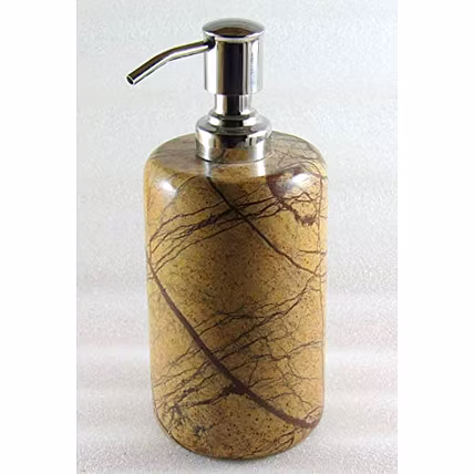 Bath Accessories set. 3 - Piece Set Of Natural Golden Brown Marble Stone Made Bathroom Set Accessories With Soap Dispenser,SBath Accessories set. 3 - Piece Set Of Natural Golden Brown Marble Stone Made Bathroom Set Accessories With Soap Dispenser,Soap Dish and Tumbler-1