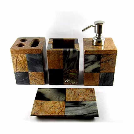 Luxury Multi Colored  Marble Bathroom Accessories Set  (set of 4)-12683669