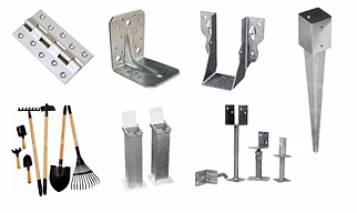 Building and Home Construction Items: Sanitary ware, Door Hinges, Locks, Steel Brackets, and Mountings, Garden Tools