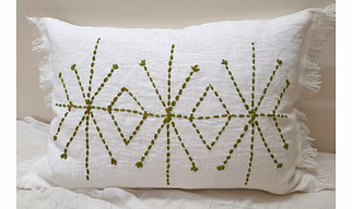 Prewashed Hand Embroidered Linen Throw Pillow