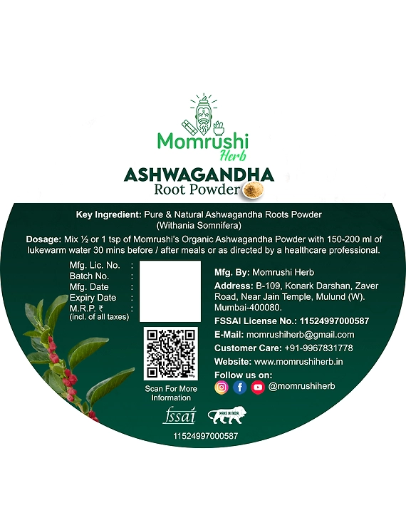 Momrushi Herb Organic Ashwagandha Powder Withania Somnifera | Helps reduce Anxiety &amp; Stress, Increases Immunity Strength, Stamina, Bone Health, Heart Health (200g)-4