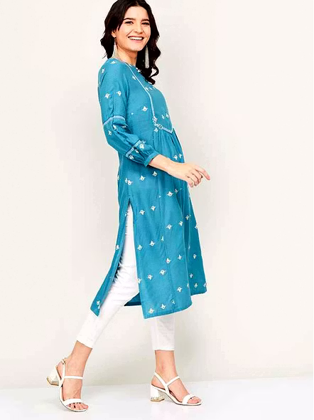 100% Cotton Blue Color Kurti for Women | Stylish Comfort Wear-S