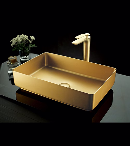 aquantindia brushed gold ss(304) table mounted wash basin with pop-up waste coupling