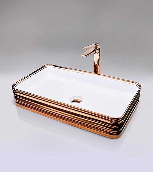 aquantindia rose gold + white table-mounted wash basin