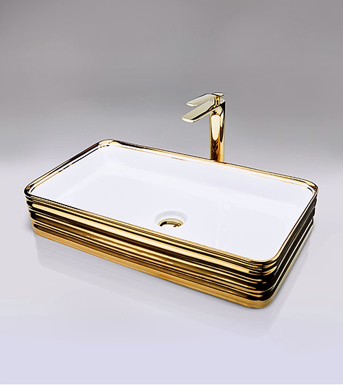 aquantindia gold + white table-mounted wash basin