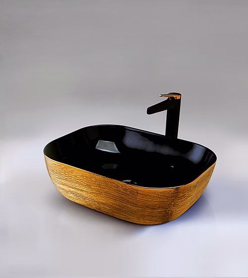 aquantindia rose gold + black table-mounted wash basin