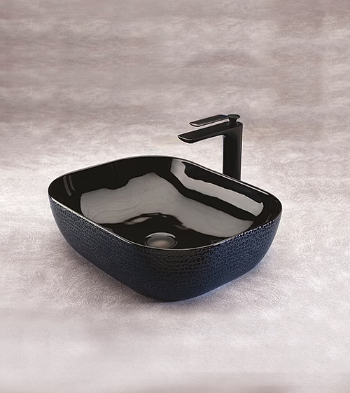 aquantindia leather-finish black table-mounted wash basin