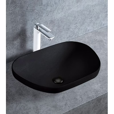 aquantindia matt black ceramic semi counter/table mounted wash basin