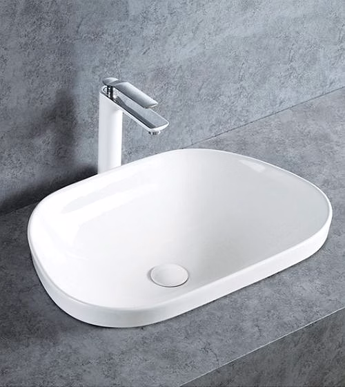 aquantindia glossy white semi counter/table mounted wash basin