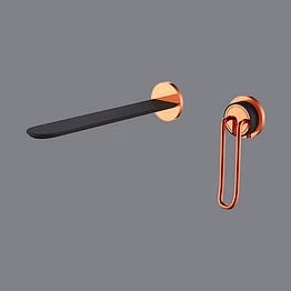 aquantindia matt black + rose gold brass wall basin mixer