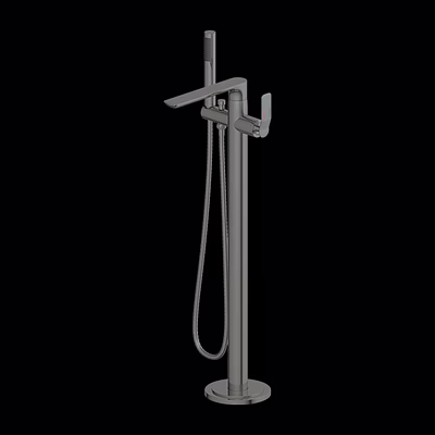 aquantindia graphite grey free standing bath mixer with hand shower