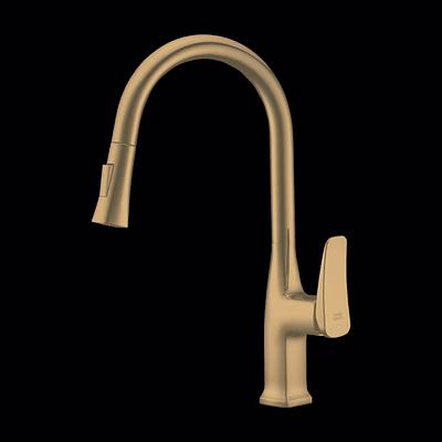 aquantindia brushed gold brass pull-out table-mounted sink mixer, flows : shower and foam