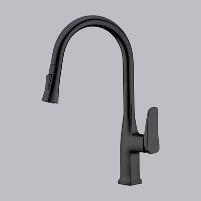 aquantindia graphite grey brass pull-out table-mounted sink mixer, flows : shower and foam