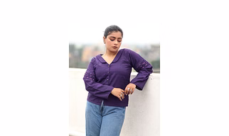 Woven sleeves purple shirt