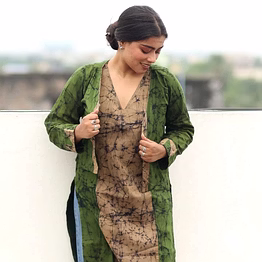 greenparrot green batik kurti with jacket