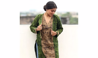 GREEN BATIK KURTI WITH JACKET