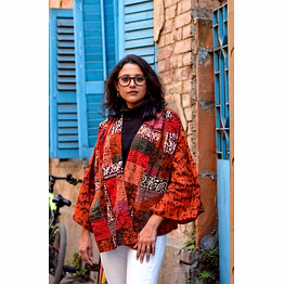 the red patchwork stole-jacket