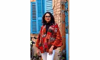 The RED PATCHWORK STOLE-JACKET