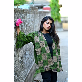 green batik patchwork stole-jacket