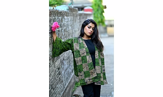 GREEN BATIK PATCHWORK STOLE-JACKET