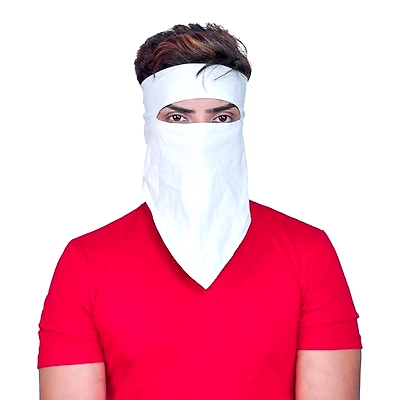 Full Face Cover Handkerchief Mask for Bikers in Riding Rumal Face Mask White