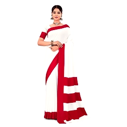 Navvi Leon Fabric Red Border Uniform Saree With Blouse Piece (10)