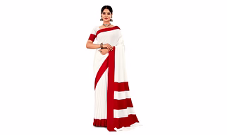 Navvi Leon Fabric Red Border Uniform Saree With Blouse Piece (10)