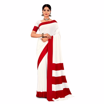 navvi leon fabric red border uniform saree with blouse piece (10)