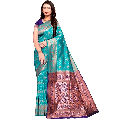 Women's Banarasi Silk Traditional Jacquard Silk Saree with Unstitched Blouse