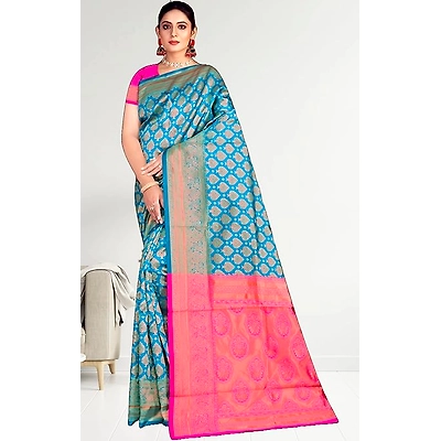 Navvi Women's Banarasi Silk Traditional Jacquard Silk Saree with Unstitched Blouse Piece