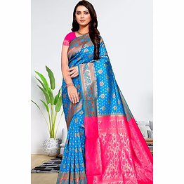 navvi women's banarasi silk traditional jacquard silk saree with unstitched blouse piece