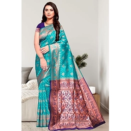 Navvi Women's Banarasi Silk Traditional Jacquard Silk Saree with Unstitched Blouse Piece
