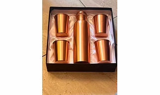 Pure Copper Drinkware Gift Set of 1 Bottle & 4 Glass With Gift Box, Gift item for Diwali, Bithday & Parties, Bottle-1000 ml & Glass-300 ml