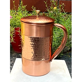 Pure Copper Jug with Lid | Handcrafted Hammered Design | Ayurvedic Water Pitcher for Health Benefits | 1.9 Litre Capacity
