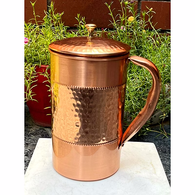 pure copper jug with lid | handcrafted hammered design | ayurvedic water pitcher for health benefits | 1.9 litre capacity