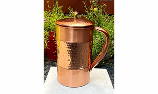 Pure Copper Jug with Lid | Handcrafted Hammered Design | Ayurvedic Water Pitcher for Health Benefits | 1.9 Litre Capacity