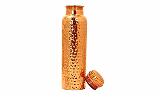 Pure Copper Water Bottle With Hammered Shine Finish Design, Drinkware, Storage Purpose, Volume-1 Litre, Pack of 1