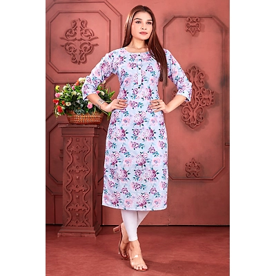 OLEVS Digital Print Pure Cotton Straight A-line Kurtis