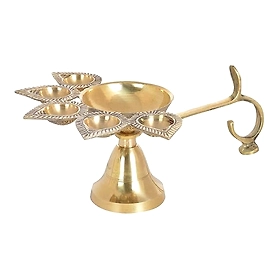 Brass Deepak | Panch Mukhi Puja Diya Lamp, Aarti | 5 Faces Deep Decorative Accessory