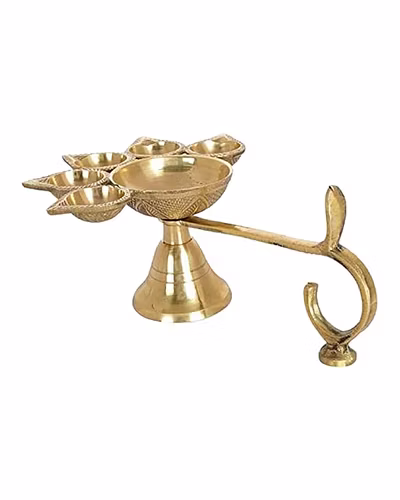 Brass Deepak | Panch Mukhi Puja Diya Lamp, Aarti | 5 Faces Deep Decorative Accessory-1