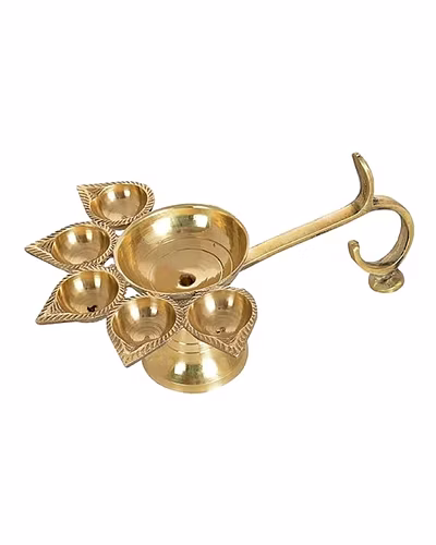 Brass Deepak | Panch Mukhi Puja Diya Lamp, Aarti | 5 Faces Deep Decorative Accessory-2