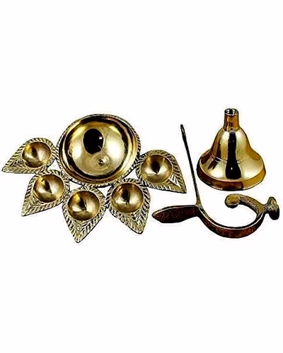 Brass Deepak | Panch Mukhi Puja Diya Lamp, Aarti | 5 Faces Deep Decorative Accessory-4