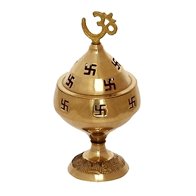 Brass Om and Swastik Symbol Decorative Brass Diya - Auspicious Designer Akhand Diya for Puja